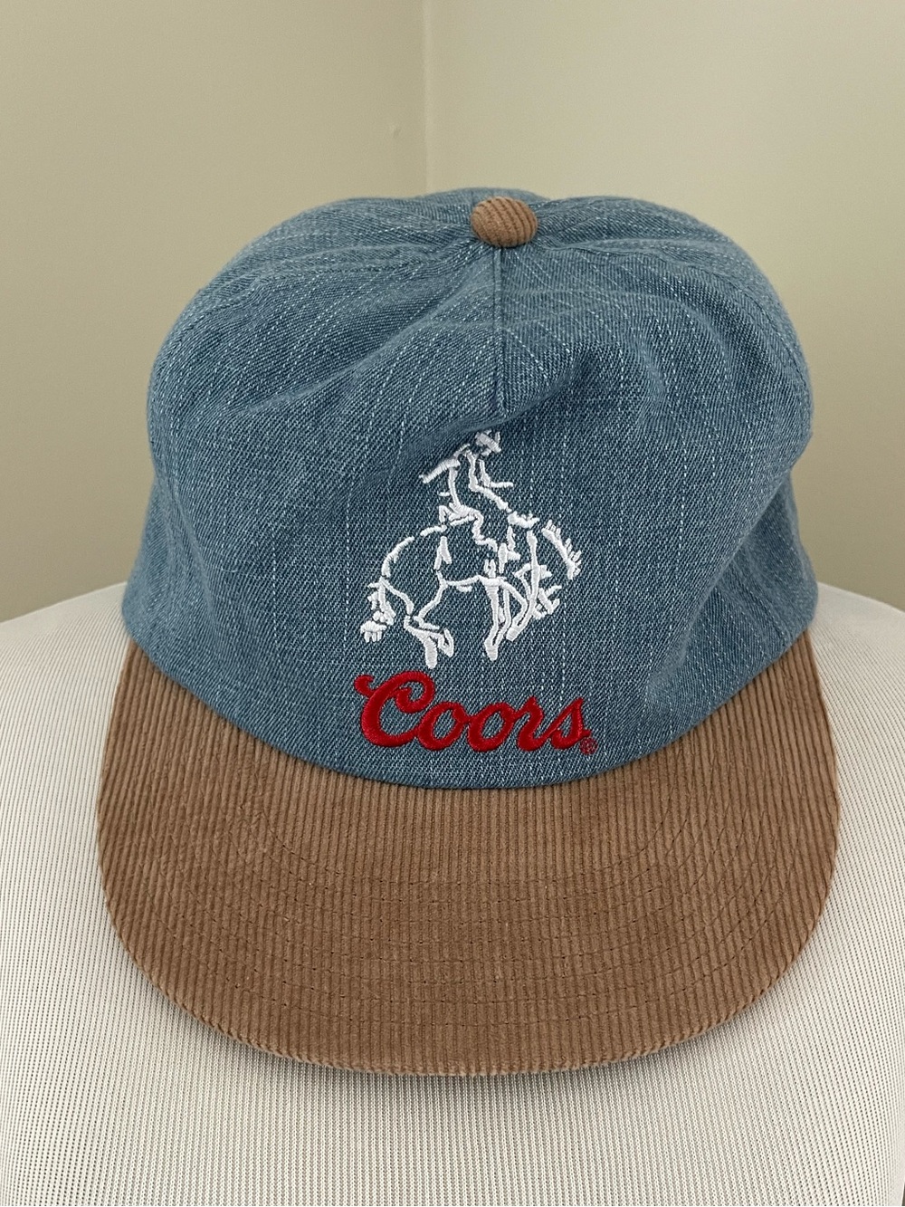 Brixton x Coors Banquet Denim Corduroy Snapback Hat Rodeo Coeewboy Embroidered